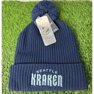 Seattle Kraken Cuffed Knit Winter Beanie Hat Cap Pom Navy Blue New NHL Hockey